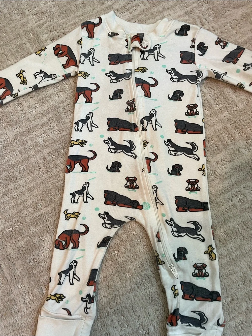 M+A Organic Cotton 3pc Fold Over Footed PJs Dog, Farm Animal, Teddy Bear Prints